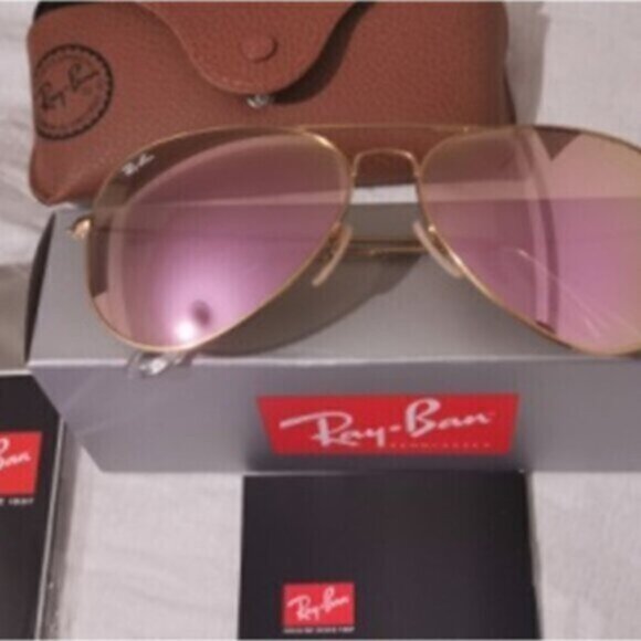 New Ray-Ban Aviator 3026 Pink Gold Flash Lens 62mm Sunglasses main image 5